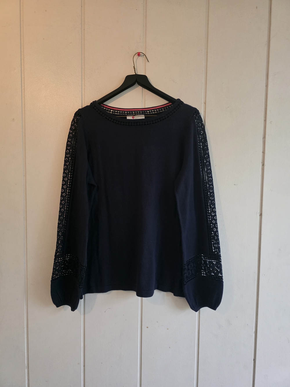 Boden Peasant Bohimian Lace Blouse BellSleeve Eyelet Cotton Size 10 Blue
